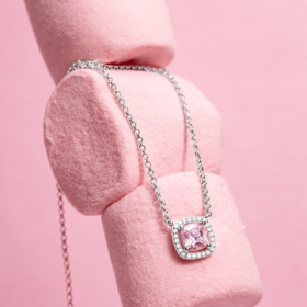 stainless steel necklace with pink gemstone pendant elegant waterproof jewellery